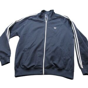 Fred Perry Sportswear Navy Blue Track Jacket XXL White Stripe Laurel Wreath Zip